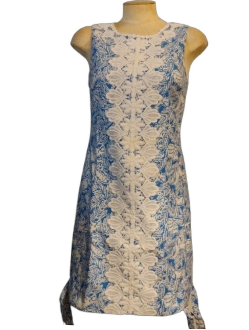 Lilly Pulitzer Dress Womens 2 Blue White Lace Trim Shift Dress Coastal Resort